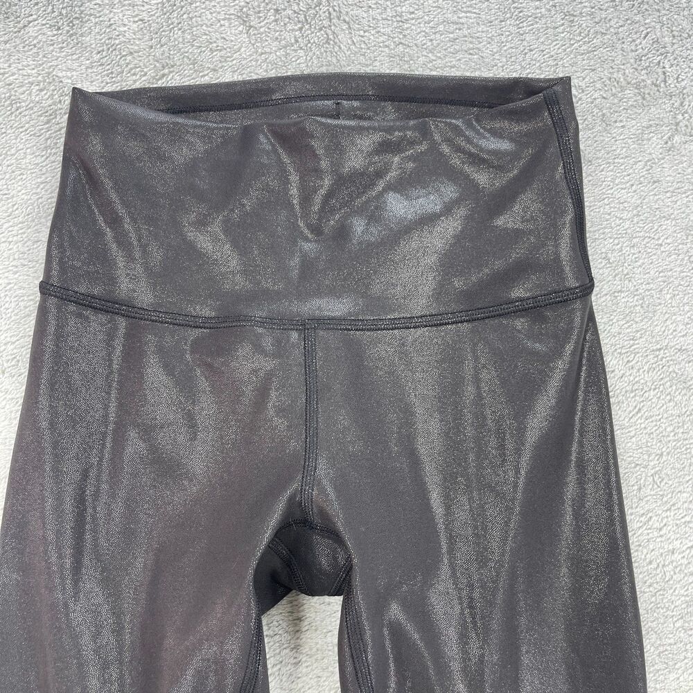 Lululemon Wunder Train 25 In Foil Leggings Womens 4 Black Stretch Yoga Running - Picture 3 of 9